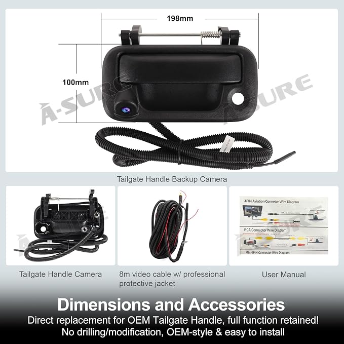 ASURE Tailgate Handle Backup Camera for 2004–2014 Ford F150, 2008–2016 F250 F350 F450 F550 – True 1080P HD Rear View Camera, 170° Wide Angle, OEM Replacement, Night Vision Waterproof, Easy Install