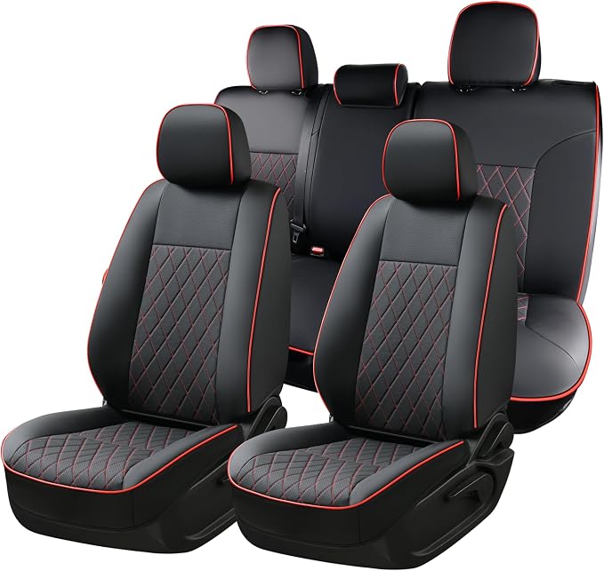 Coverado Tacoma Leather Seat Covers, Car Seat Covers Custom Fit for 2005-2023 Toyota Tacoma Double & Crew Cab SR SR5 Limited TRD Sport/Pro/Off Road (Fullset, Red)