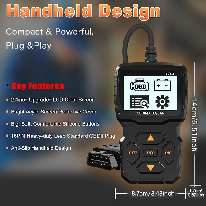 Car OBD2 Diagnostic Device Auto OBD2 Scanner,OBD2 EOBD Motor Error Code Reader Scanner with DTC Definition Voltage Detection and Monitoring in Car OBDII Protocol in Car Scanner(Black)