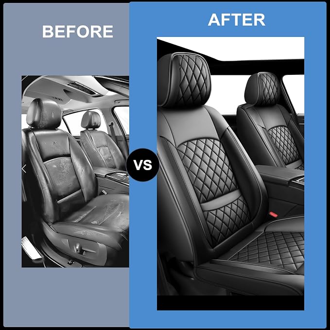 Fit Fusion Car Seat Covers for Ford Fusion 2007-2020 - Luxury Leather, Anti-Slip, All-Weather, Waterproof & Breathable, Airbag Compatible, 2 Front Seats Only (Black)