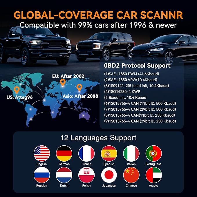 Enhanced OBD2 Scanner Diagnostic Tool - Check Engine Code Reader with Battery Tester, EVAP, Live Data, Mode 6/8, Professional Car Scan Tool with Freeze Frame, DTC Lookup for All OBDII Vehicles 1996+