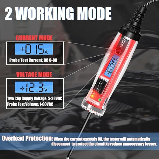 AWBLIN Automotive Test Light 3-72V DC Digital Light Tester with Voltmeter, Heavy Duty Auto Ciruit Tester with LCD Backlight Display and Power Circuit Probe Tester