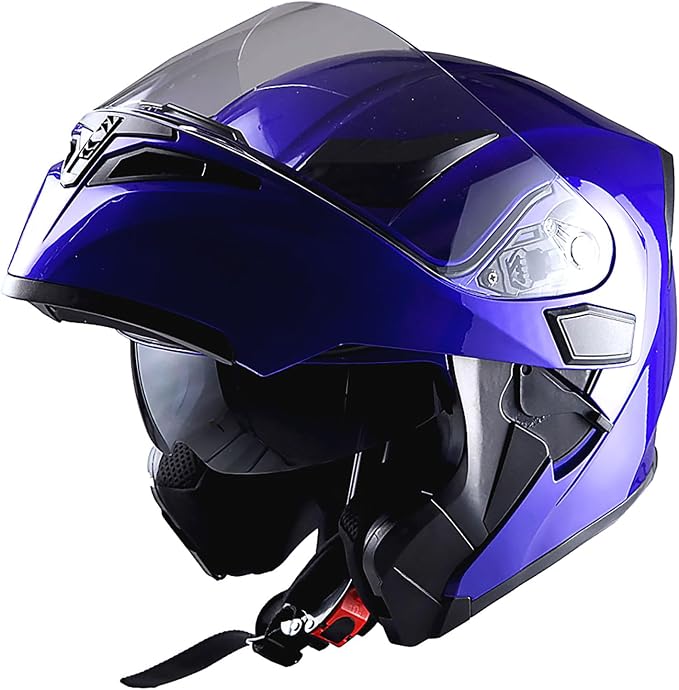 1Storm Motorcycle Modular Full Face Helmet Flip up Dual Visor Sun Shield: HB89 Glossy Blue