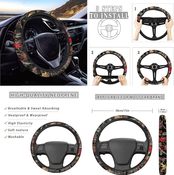 AFPANQZ Wolf Branch Print Car Seat Covers Set of 11 with Steering Wheel Cover+Gear Shift Knob Cover+Auto Handbrake Cover+Seat Belt Strap Pads+Car Coaster