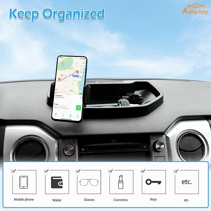Aunginsy Center Console Dashboard Storage Tray with Phone Holder Compatible with Toyota Tundra 2007-2021, Instrument Multi-Functional Mobile Phone Mount Storage Box Organizer Tray Insert Accessories