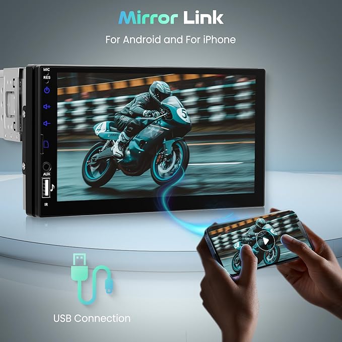 Single Din Touch Screen Car Radio with Bluetooth, 7 Inch HD LCD Screen Car Radio 1 Din with Mirror Link EQ FM Radio SWC, Car MP5 Player 1 Din Support USB/U Disk/SD Card/Type-C Charging + Camera