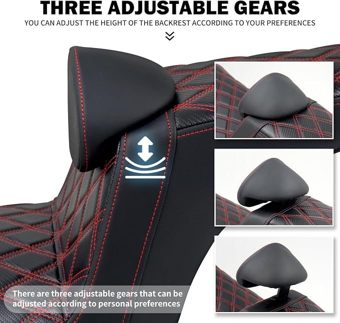 Motorcycles Driver Passenger Seat Cushion Pad One-Piece Seat Leather Pillion with Driver Backrest Fit for Harley Low Rider FXLR FXLRS Sport Glide FLSB 2018-2024 (Red Stitching)