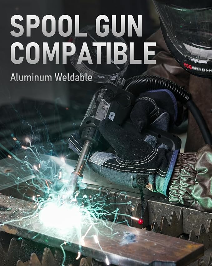 YESWELDER 185A MIG Welder, 110V/220V Dual Voltage, Flux Core MIG/Gas MIG/Spool Gun MIG/Lift TIG/Stick 5 in 1 Multi-process, LED Digital Display Synergic Control Aluminum Welding Machine