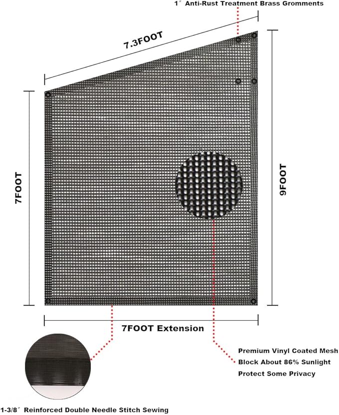 Tentproinc RV Awning Side Sun Shade Screen 9'X7' Mesh Sunshade for RV Awning Sunscreen Motorhome Camping Trailer Awning Screenshade Block UV Glare - 3 Year Warranty (Black)