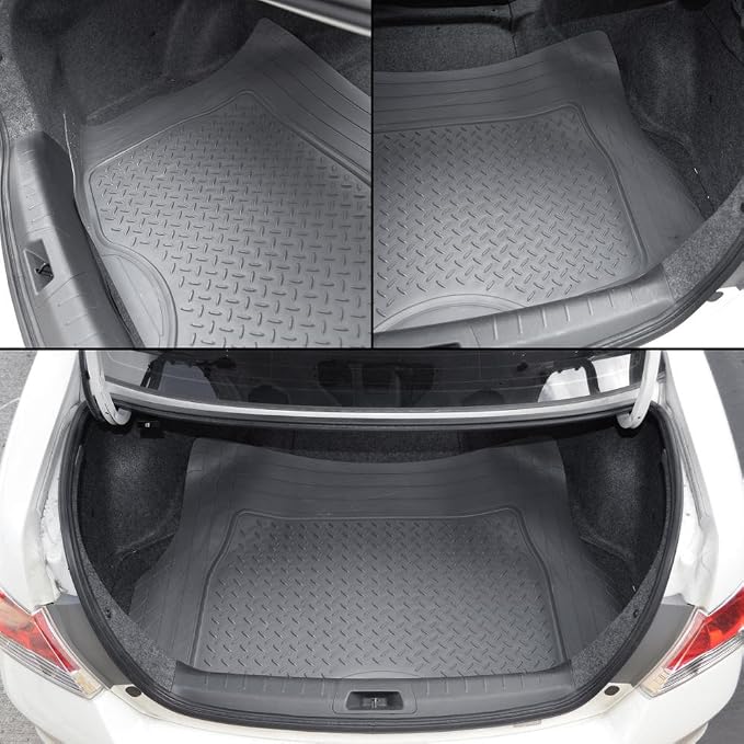 Motor Trend FlexTough Deep Dish Heavy Duty Rubber Floor Mats & Cargo Liner for Trunk All Weather (Gray) - Complete Coverage Set