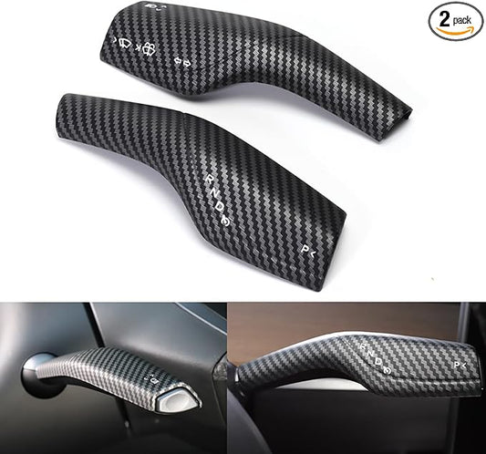 Fit Steering Wheel Column Cover for Tesla Model 3 Model Y, Gear Shift Cover Car Column Shift Knob Protection Cover Car Decor Interior 2pcs(Matte Carbon Fiber Pattern)