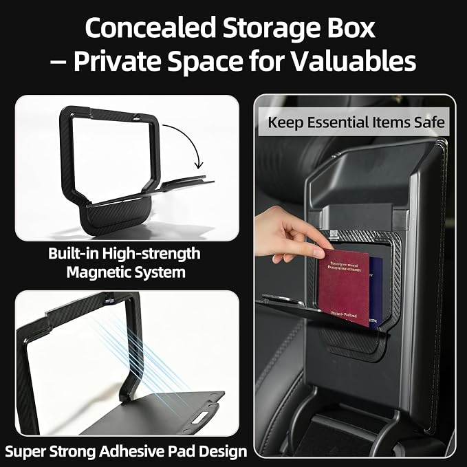 4-Piece Dual-Layer Center Console & Armrest Storage Box for 2024-2026 Tesla Model 3 Highland / 2025-2026 Model Y Juniper, Sliding/Lift-Up, Premium ABS, Tool-Free