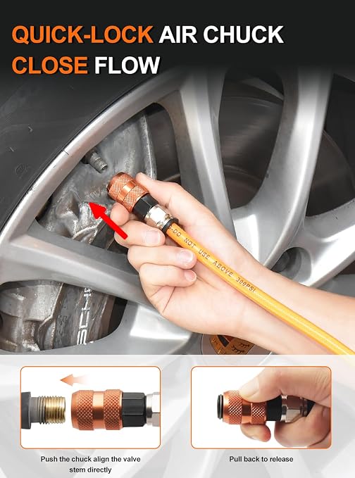 SAFELIFE 4 Tire Inflation/Deflation System, Inflate or Deflate All 4 Tires at Once, Rapid High-Flow Air Up Down Kit w/Inflator Hose & Digital Pressure Gauge for Truck, Car, Trailers & Motorcycles