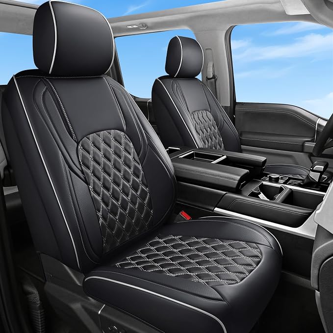Huidasource Tundra Seat Covers, Fit for 2022 2023 2024 2025 2026 Toyota Tundra Seat Cover, Nappa Leather Custom Seat Cushion Protector, CrewMax/Double Cab Pickup(Full Set/Black&White)