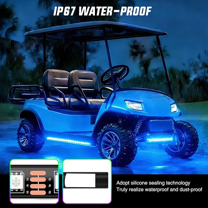 Nilight 4PCS Golf Cart Underbody Lights Kit RGB Multi-Mode LED Neon Accent Lighting Lamp APP Remote Control Sound Active Music Sync IP67 Waterproof 12V-66V for EZGO Yamaha Club Car