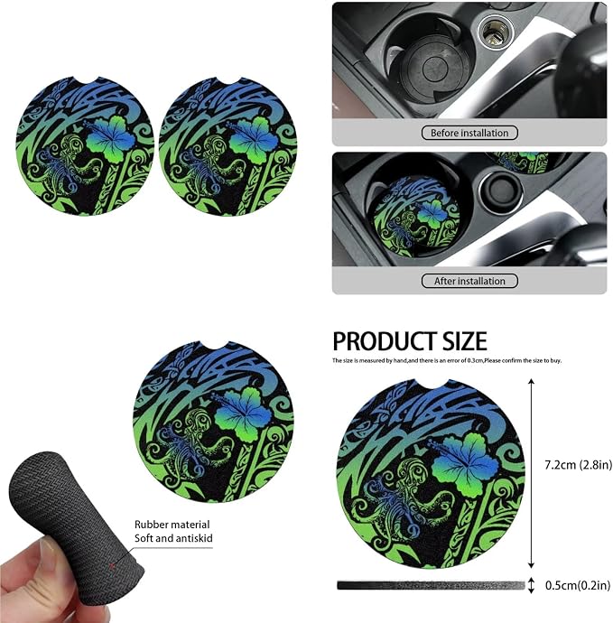 13 Pack Tribal Octopus Hibiscus Car Seat Covers, Ethnic Octopuses Car Accessories for Front Rear Seat Cover, Island Hibiscus Spiral Gradient Vehicle Headrest Cover
