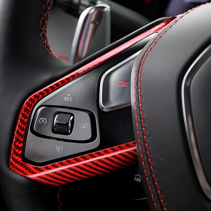 Hard Carbon Fiber, for Corvette C8 2020 2021 2022 2023 Accessories, Steering Wheel Button Frame Cover, 2Pcs Car Steering Wheel Panel Protection Frame Molding Sticker