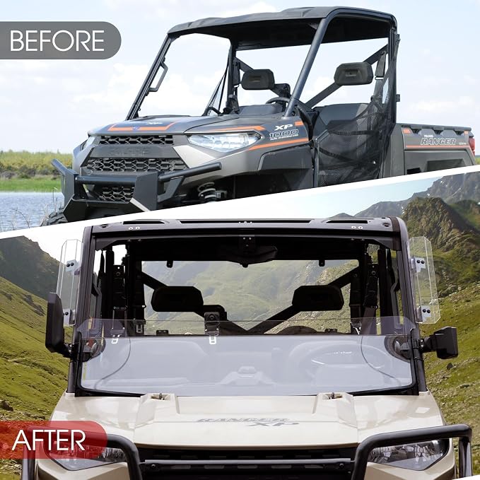 A & UTV PRO Front Half Windshield for 2017-2024 Polaris Ranger XP 1000 / Crew / Diesel / XP 900 Accessories Hard Coat PC Front Window Replace #2883301