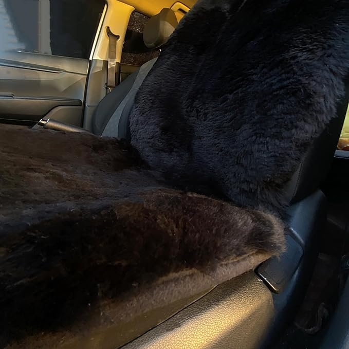 Genuine Fluffy Sheepskin car seat Covers, Black Merino Wool seat Cover for Front seat of SUV Truck Sedan Minivan