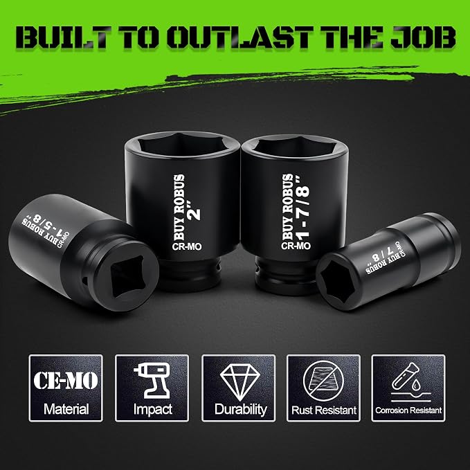 22 PCS 3/4" Impact Socket Set, Drive Deep 6 Point Socket Set, Including Long Sockets, 3/4" Impact Extension Bar and Drill Socket Adapter, Cr-MO