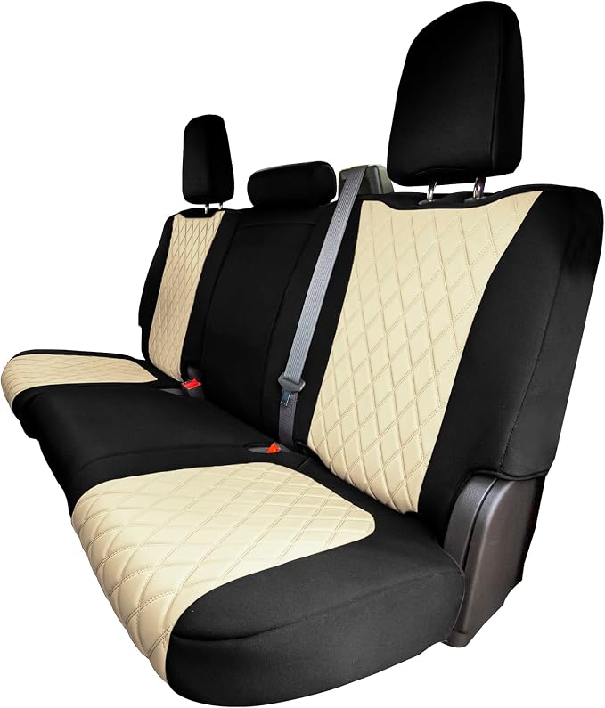 FH Group Custom Fit Car Seat Covers Specifically Made for 2019-2023 Chevrolet Silverado 1500 2500HD 3500HD RST - LTZ - HIGH COUNTRY Ultraflex Neoprene Water Resistant Seat Covers - Rear Set Beige