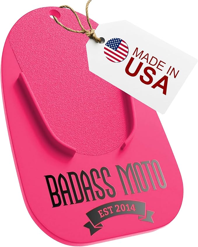 Badass Moto Motorcycle Kickstand Pad, Kick Stand Puck, Coaster Plate for Harley Davidson Touring, Sport Bike, Motorcycle Accessories for Women, Grass, Dirt, Hot Pavement Parking Pad, Made in USA, Pink