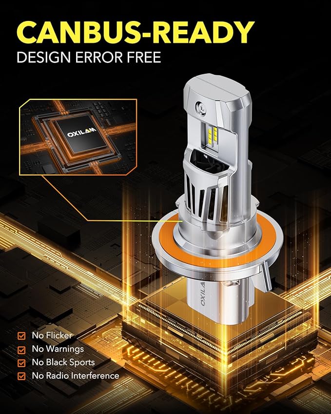 OXILAM H13 LED Bulbs, 6500K Cool White 9008 Light Bulbs, 10X Brighter Visibility, No Flicker, Plug and Play, IP68 Waterproof, Pack of 2