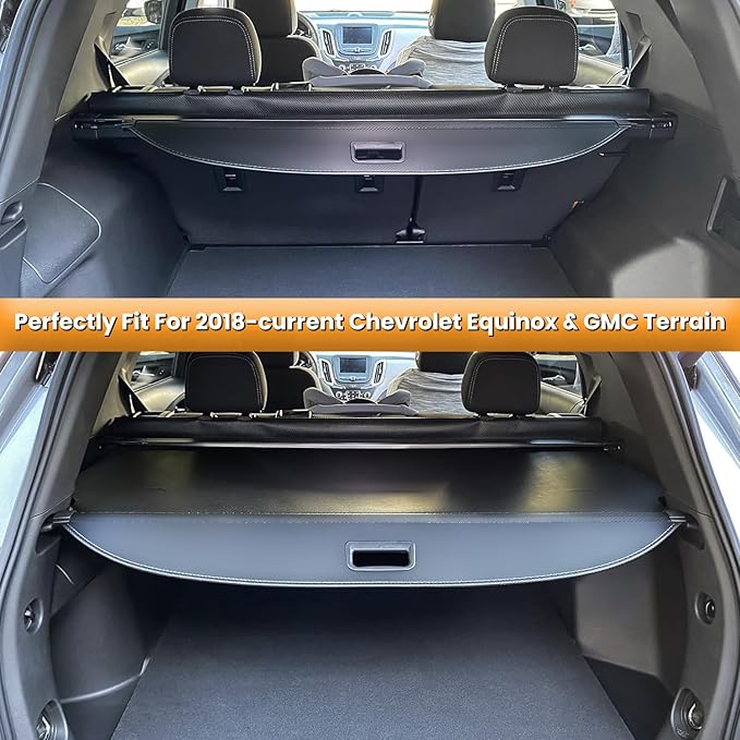 Trunk Cargo Cover for Chevy Chevrolet Equinox GMC Terrain 2018 2019 2020 2021 2022 2023 2024 2025 Retractable Rear Trunk Cargo Luggage Security Shade Cover Shield Waterproof Upgraded Version (Black)