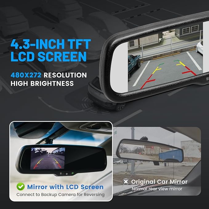 EWAY for Toyota Tundra 2007-2014 4.3" Rear View Mirror Monitor with Tailgate Handle Backup Camera Kit Parking Waterproof CCD Reverse Reversing Night Vision Car Safety Backing Auto Cameras