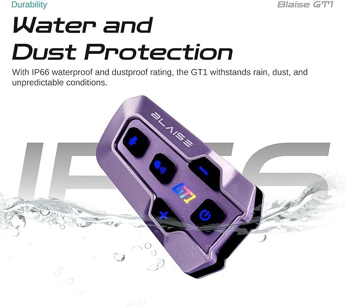Blaise GT1 Motorcycle Helmet Bluetooth Headset Intercom 2 Riders Music Share Helmet Communication System IPX6 Waterproof (Upgraded-Violet)