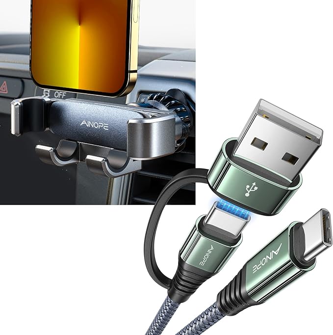 AINOPE USB-A/C to USB-C Cable & Phone Mount for Car