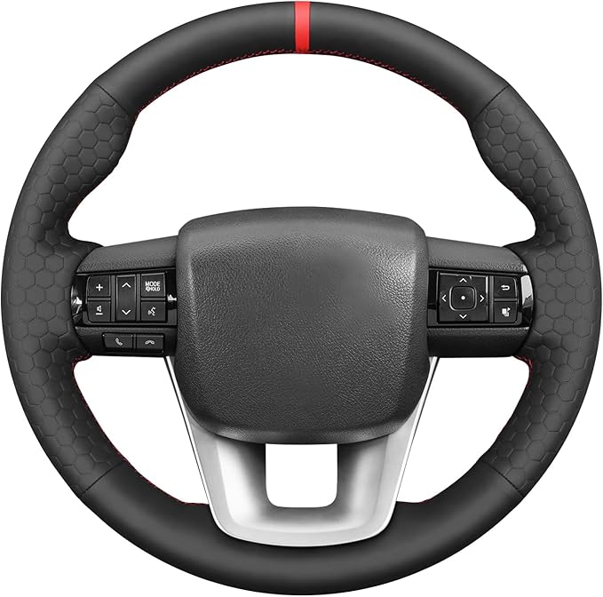 MEWANT Steering Wheel Cover Compatible with Toyota Hilux 2015-2021 / Fortuner 2015-2021 Hand Sewn Microfiber Leather Car Steering Wheel Wrap