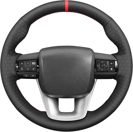MEWANT Steering Wheel Cover Compatible with Toyota Hilux 2015-2021 / Fortuner 2015-2021 Hand Sewn Microfiber Leather Car Steering Wheel Wrap