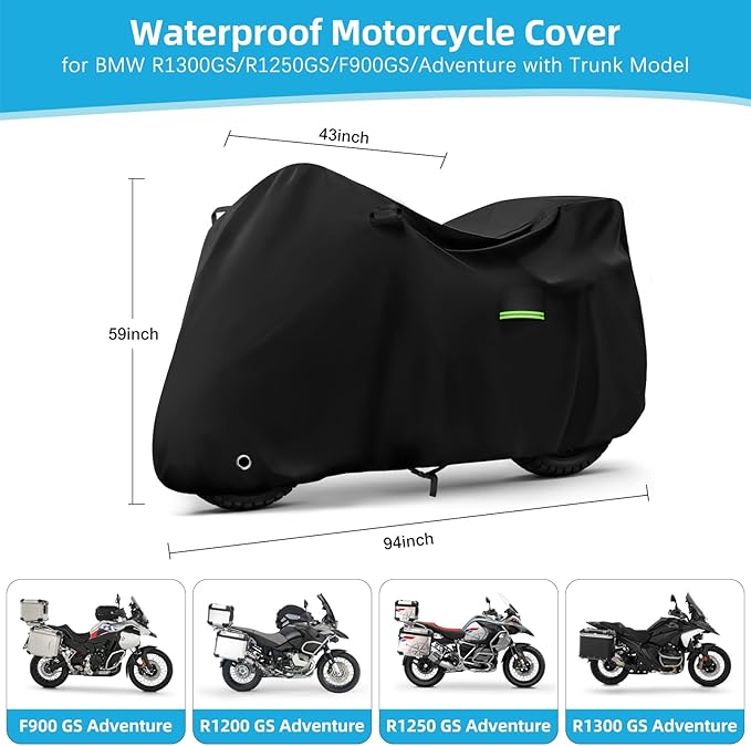 Motorcycle Cover Waterproof for BMW R1300GS/R1250GS/F900GS/Adventure with Trunk Model, Heavy Duty Outdoor Sun Rain UV Dust All Weather Protection Motorbike Cover with Soft Cotton Lining & Lock Hole