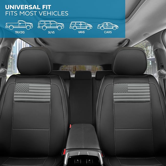 MotorBox American Black Flag Seat Covers for Trucks, Cars, & SUV - Napa Leather US Car Seat Covers American Flag Truck Accessories - Car Seat Cover American Flag Car Accessories Car Seat Protector