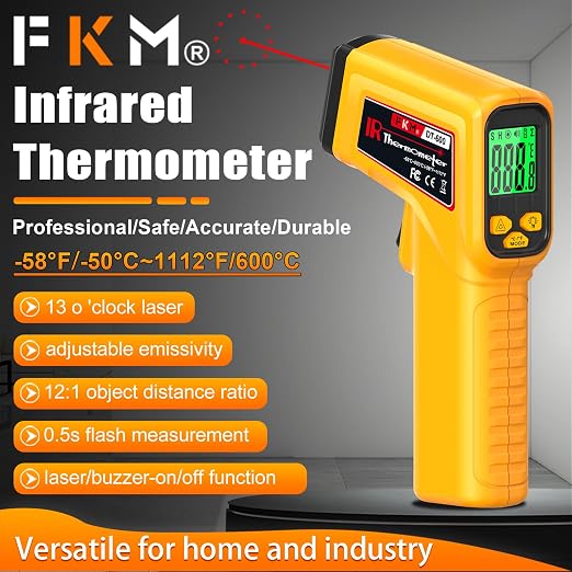 FKM Infrared Thermometer Gun High Precision 13-Point Laser Non-Contact Laser Temperature Gun,-58°F~1112°F,Digital IR Temp Gun for Cooking,Griddle,Oven,Food,HVAC,Automotive,Industrial Tool-2026 Upgrade