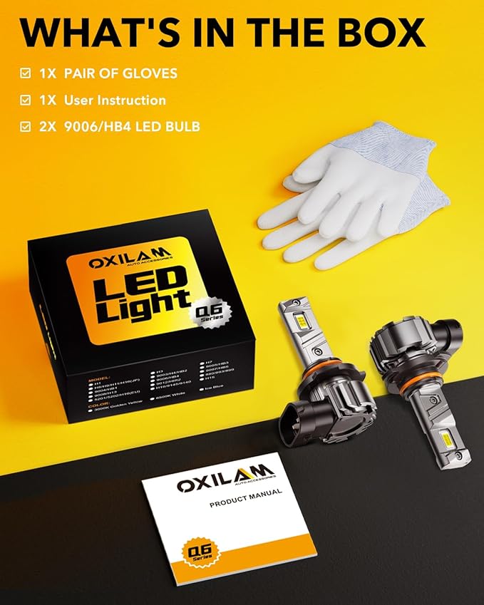 OXILAM 9006/HB4 Fog LED Light Bulb, 900% Brighter 6500K Cool White, Anti-Flicker, 60,000Hrs Lifespan, 9006 LED Light Compatible with Cars Trucks SUVs, Pack of 2