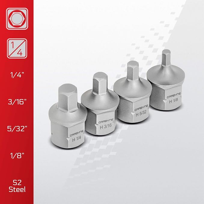 CARBYNE 9-Piece SAE Stubby Low Profile Hex (Allen) Bit Socket Set, 1/8 to 9/16 in., S2 Steel, Super Short Allen Sockets, Dual Drive Internal Square and External Hex for Tight Confined Spaces