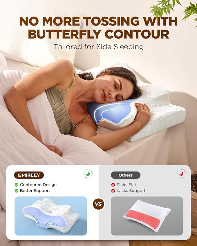 Sleep Doctor Approved Cervical Neck Pillow Sleeping, Ergonomic Contour Side Sleeper Pillows Adults, Cooling Orthopedic Pillow Pain Relief Support, Memory Foam Back Stomach Sleepers White,King