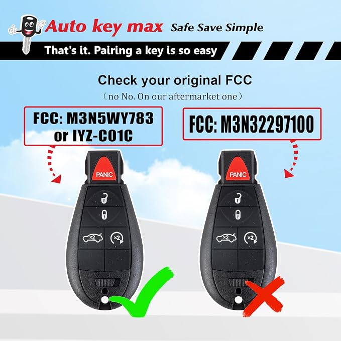 Programmable Keyfob, Replacement Car Keys Fob and DIY Programmer Kit for 2008-2012 Dodge RAM/Durango//Charger/Challenger/Town and Country Remote IYZ-C01C