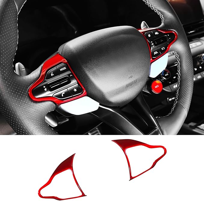 Steering Wheel Trim Control Button Cover Compatible with Hyundai Veloster JS N line 2019-2022 Hyundai Kona N Hyundai Elantra CN7 N Hyundai i30 2017-2022 Accessories (Red Style)