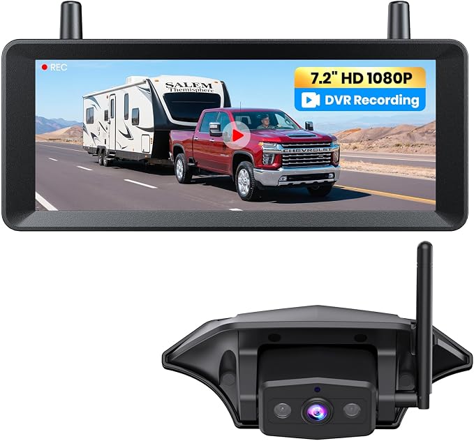 AUTO-VOX Wireless RV Backup Camera: 30-Min Plug and Play Install, 7.2" 1080P Full Screen for Stable Live View, Clear IR Night Vision & DVR Recording Back up Camera for RV Trailer Camper Motorhome