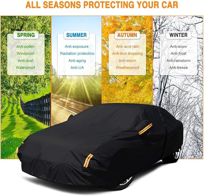 NEVERLAND Car Cover Waterproof All Weather for Automobiles, Outdoor Sedan Full Cover Heavy Duty Protection Snow Anti-UV Windproof for BMW/Mercedes-Benz/Audi/Honda/Toyota (Size:208''L x 78''W x 59''H)