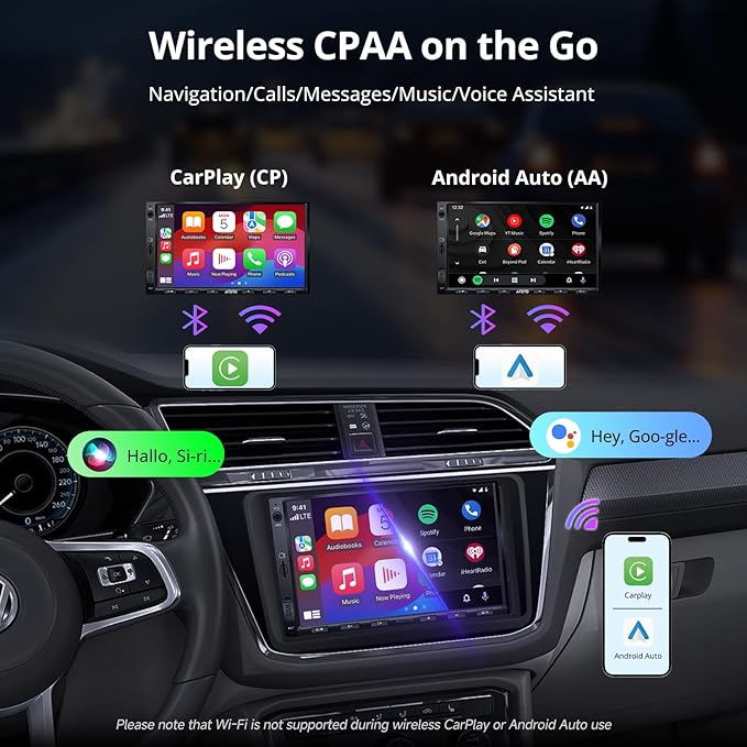ATOTOZONE AC-4450 Bluetooth OBDII/OBD2 Car Diagnostic Scanner/Scan Tool,for A5LVWA7T,7" Double Din Car Stereo with Wireless CarPlay &Android Auto Compatible with VW Volkswagen Jetta/Tiguan/Golf/Passat