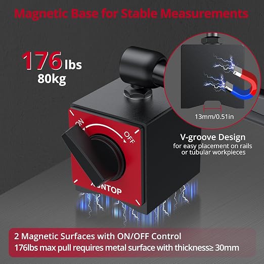 XUNTOP Dial Indicator with 176lbs/80kg Magnetic Base,1inch/0.001inch Imperial Dial Test Gauge Set with Storage Case for Lathe,3D Printer,CNC,Car,Workshop