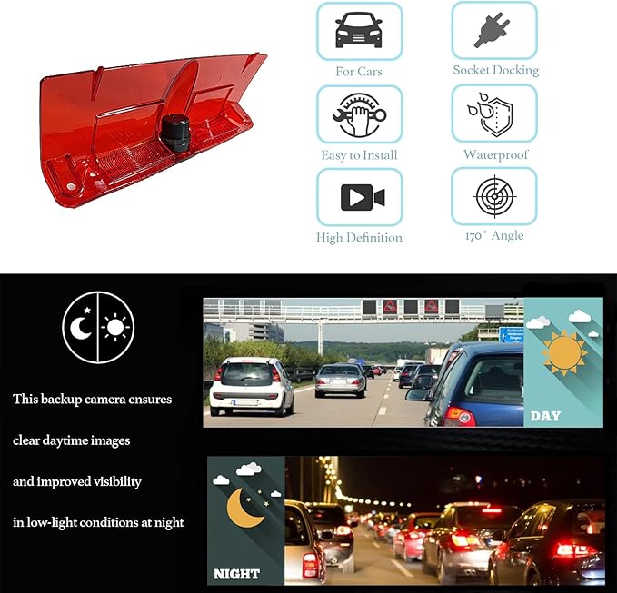 3rd Third Brake Light Backup Camera, Compatible with Chevy Express Van & GMC Savana Van 2003-2017, High Mount Reversing Camera, Night Vision Rear View Camera, Standard AV RCA