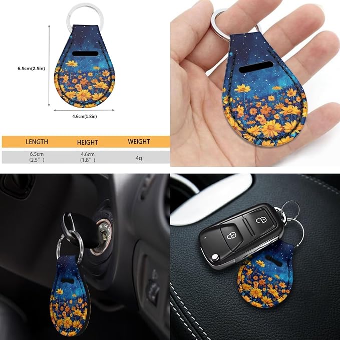 POLERO Galaxy Floral Car Seat Covers Womens Floral Steering Wheel Cover Set 11Pcs Aesthetic Car Interior Accessories with Cute Keyrings