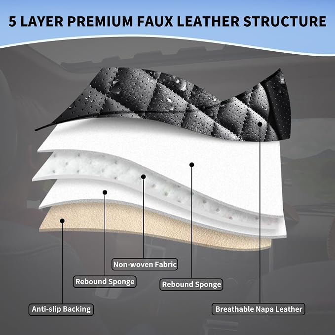 Leather Car Seat Covers Full Set Breathable Automotive Seat Covers Waterproof Seat Protectors Universal Fit for Most Automotive Cars SUV Trucks Van (Black, Full Set)