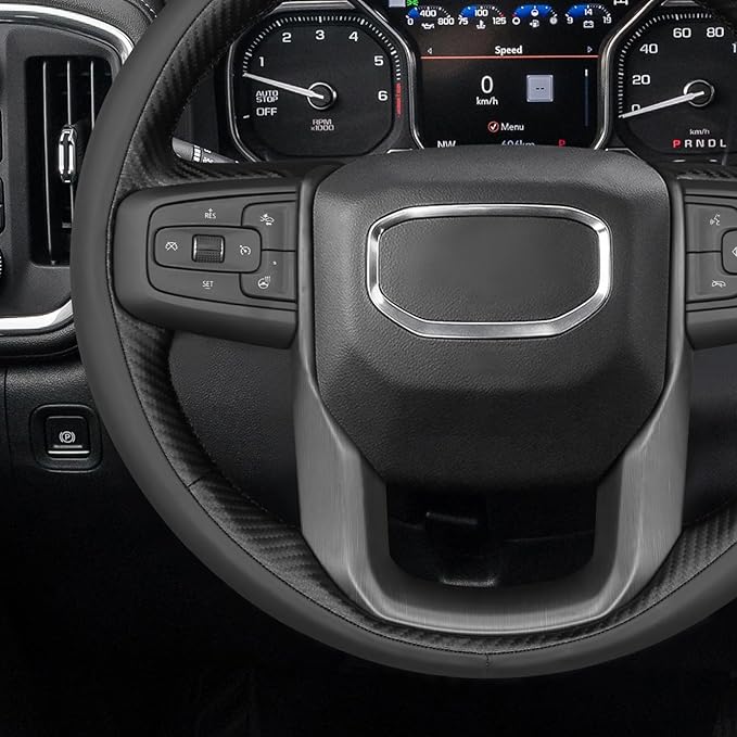 MEWANT Hand Stitch 3D Style Real Leather Steering Wheel Protector Wrap Cover for GMC Sierra 1500 2019-2023/Sierra 1500 Limited 2022/Sierra 2500 2020-2024/Sierra 3500 2020-2024/Yukon 2021-2023