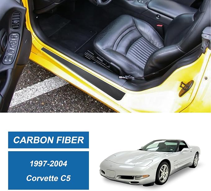 Real Carbon Fiber Inner Door Sill Protector Compatible with Corvette C5 1997–2004, Door Sill Plates Interior Decor Sticker Accessories